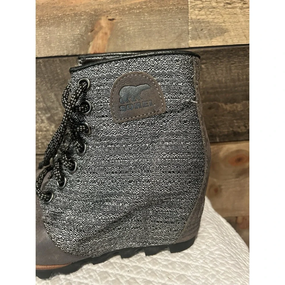 Sorel PDX Wedge Ankle Boots Womens‎ 7 Quarry Gray Booties Tweed LL5316-052